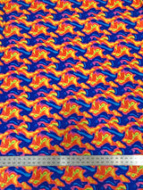 Neon Abstract Nylon Spandex Fabric - Neon Orange/Pink, Neon Orange/Blue, Abstract Print, 58" To 60" Width