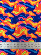 Neon Abstract Nylon Spandex Fabric - Neon Orange/Pink, Neon Orange/Blue, Abstract Print, 58" To 60" Width