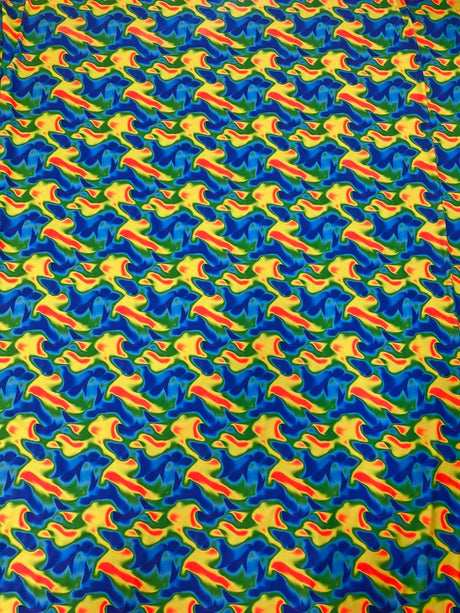 Neon Abstract Nylon Spandex Fabric - Neon Orange/Pink, Neon Orange/Blue, Abstract Print, 58" To 60" Width