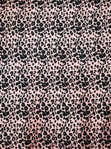 Polyester Spandex Brushed Single Span Fabric - Peach & Black Animal Print, 58" To 60" Width