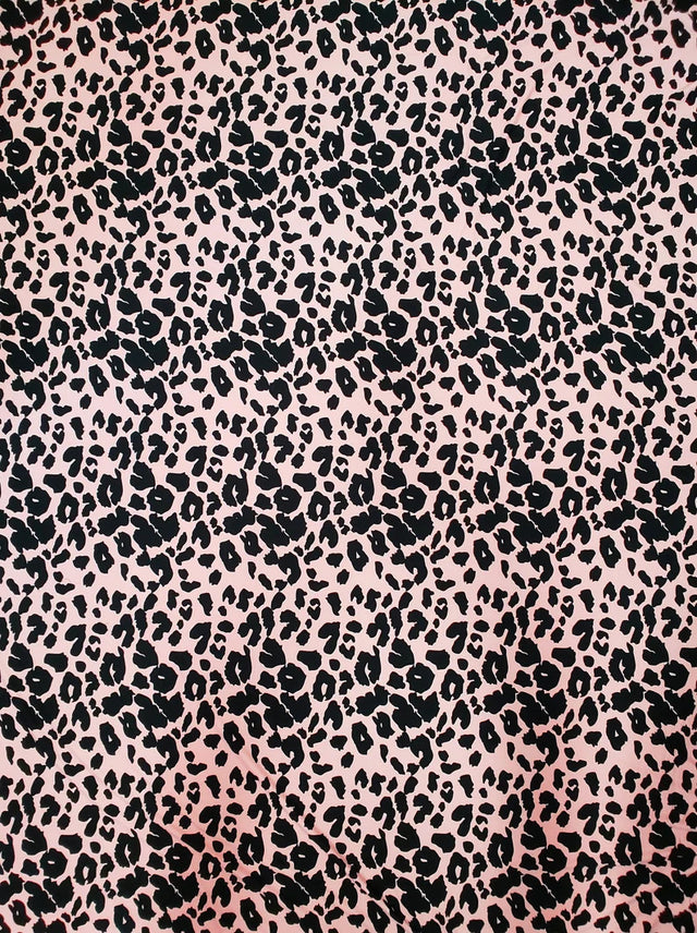 Polyester Spandex Brushed Single Span Fabric - Peach & Black Animal Print, 58" To 60" Width