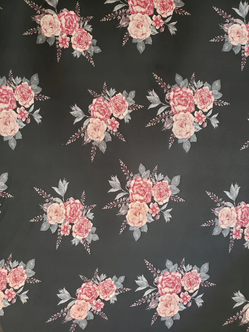 Polyester Spandex Mesh Fabric - See Through Big Flower Print, 58-60" Width
