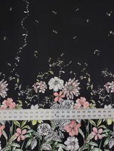 Polyester Spandex Fabric - Border Floral Print, Light Weight, 58"-60" Width
