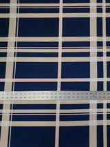 Polyester Spandex Bulgari Fabric - Large Plaid Print, Navy, Taupe, 58"-60" Width