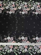Polyester Spandex Fabric - Border Floral Print, Light Weight, 58"-60" Width