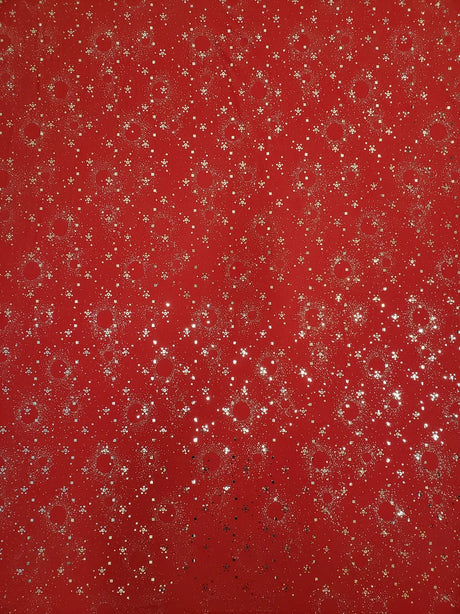 Circle Glitter And Small Sequins Polyester Spandex ITY Fabric - Red/Silver Glitter Sequins, 56" To 58" Width