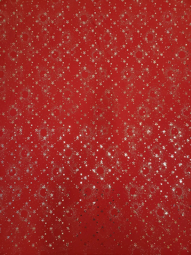 Circle Glitter And Small Sequins Polyester Spandex ITY Fabric - Red/Silver Glitter Sequins, 56" To 58" Width