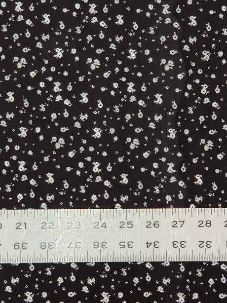 Tiny White Flowers On Black Cotton Spandex Fabric - Black With Tiny White Flowers, 58"-60" Width