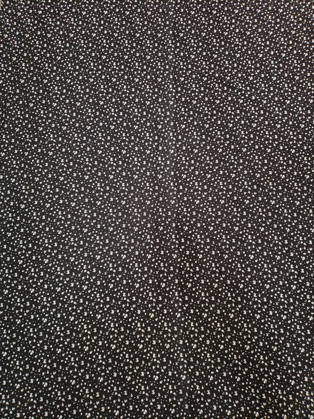 Tiny White Flowers On Black Cotton Spandex Fabric - Black With Tiny White Flowers, 58"-60" Width