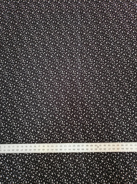 Tiny White Flowers On Black Cotton Spandex Fabric - Black With Tiny White Flowers, 58"-60" Width