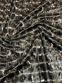 Squared 3D-Hologram Design Polyester Spandex Fabric - Black, Ivory, Shiny Hologram Pattern, 55" Width