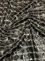 Squared 3D-Hologram Design Polyester Spandex Fabric - Black, Ivory, Shiny Hologram Pattern, 55" Width