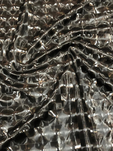 Squared 3D-Hologram Design Polyester Spandex Fabric - Black, Ivory, Shiny Hologram Pattern, 55" Width