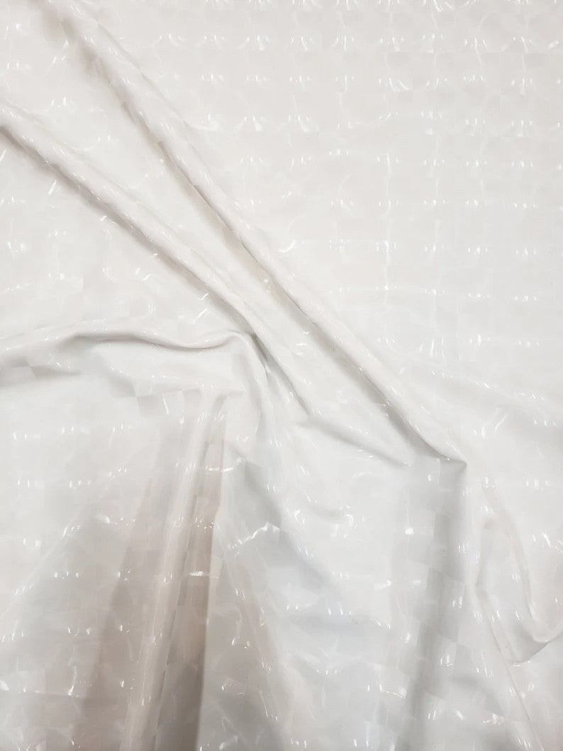 Squared 3D-Hologram Design Polyester Spandex Fabric - Black, Ivory, Shiny Hologram Pattern, 55" Width