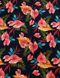 Big Leaves Print Polyester Spandex Fabric - Dark Navy Leaf Print, 58" To 60" Width