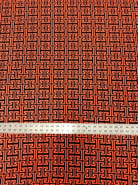 Neon Trendy Colors Polyester Spandex Fabric - Greek Key Print, Neon Orange, Neon Lime, 58"-60" Width