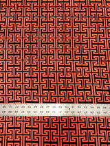 Neon Trendy Colors Polyester Spandex Fabric - Greek Key Print, Neon Orange, Neon Lime, 58"-60" Width