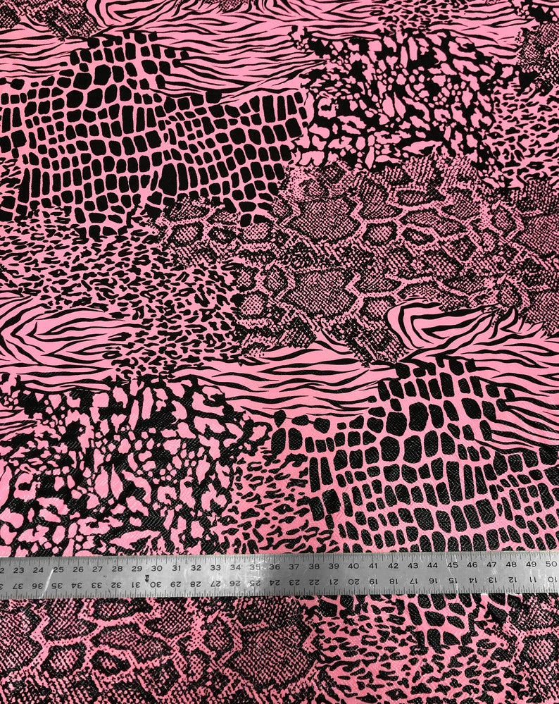 Mixed Animal Print Clear Snake Skin Foil Polyester Spandex Fabric - Shiny Clear Animal Print, 58" Width
