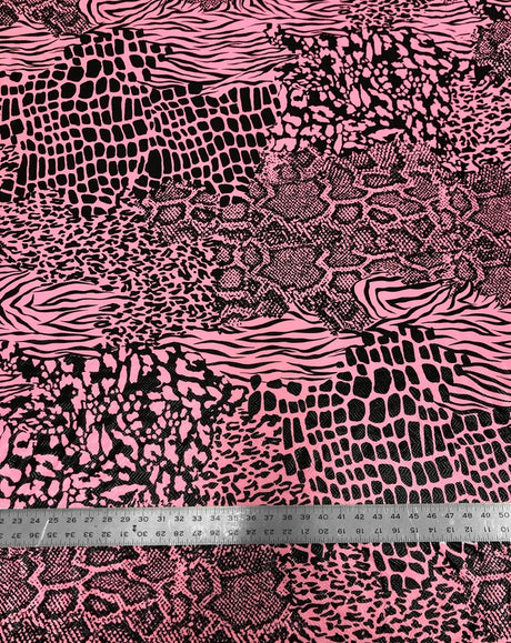 Mixed Animal Print Clear Snake Skin Foil Polyester Spandex Fabric - Shiny Clear Animal Print, 58" Width