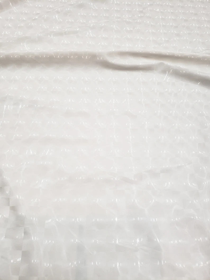 Squared 3D-Hologram Design Polyester Spandex Fabric - Black, Ivory, Shiny Hologram Pattern, 55" Width