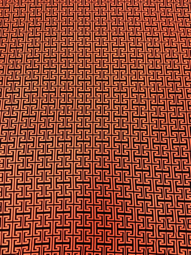 Neon Trendy Colors Polyester Spandex Fabric - Greek Key Print, Neon Orange, Neon Lime, 58"-60" Width