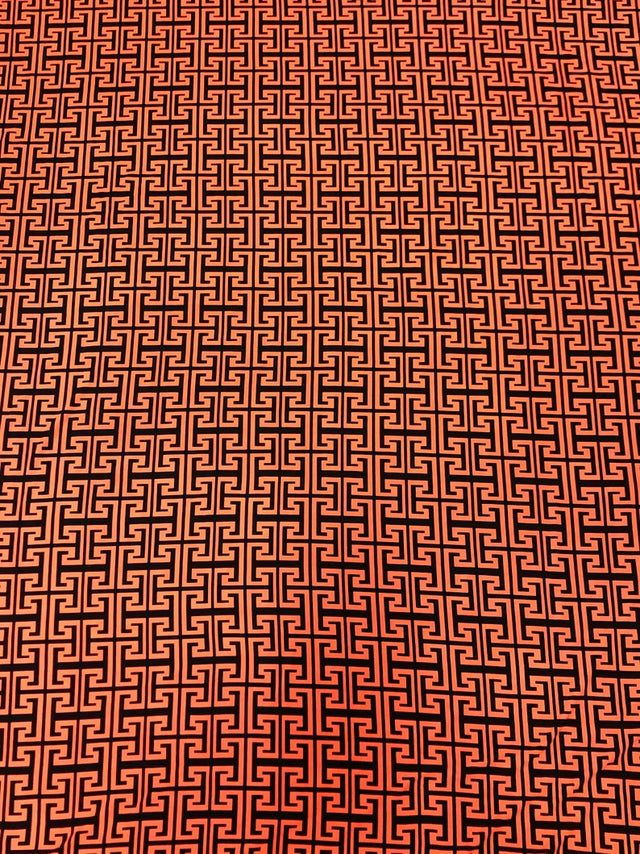 Neon Trendy Colors Polyester Spandex Fabric - Greek Key Print, Neon Orange, Neon Lime, 58"-60" Width