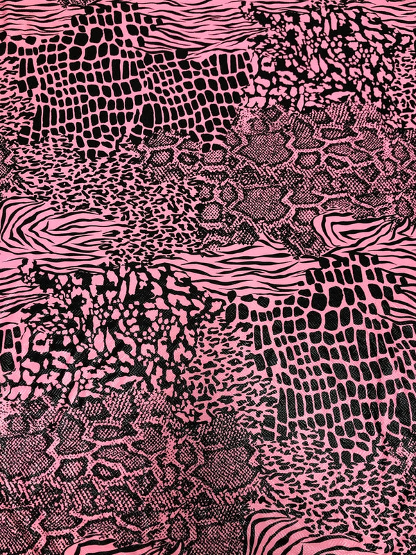 Mixed Animal Print Clear Snake Skin Foil Polyester Spandex Fabric - Shiny Clear Animal Print, 58" Width