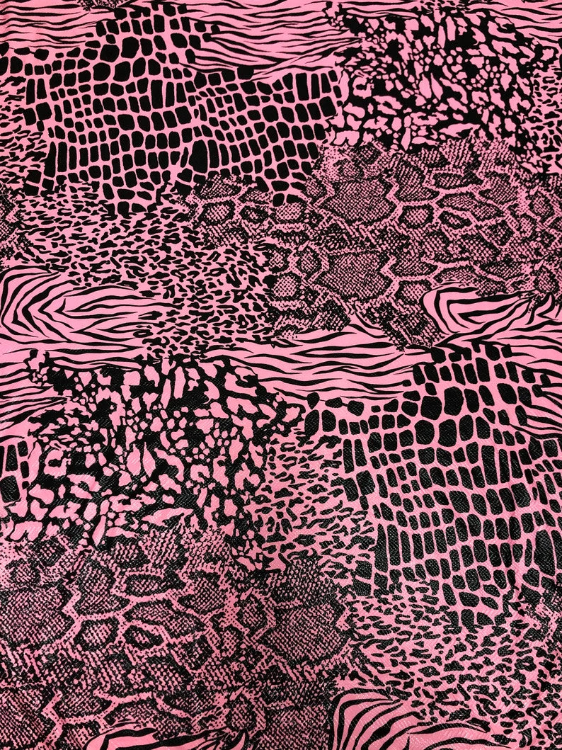 Mixed Animal Print Clear Snake Skin Foil Polyester Spandex Fabric - Shiny Clear Animal Print, 58" Width