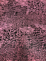 Mixed Animal Print Clear Snake Skin Foil Polyester Spandex Fabric - Shiny Clear Animal Print, 58" Width
