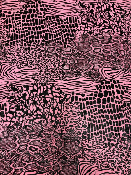 Mixed Animal Print Clear Snake Skin Foil Polyester Spandex Fabric - Shiny Clear Animal Print, 58" Width