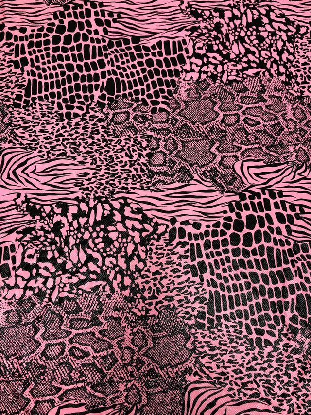 Mixed Animal Print Clear Snake Skin Foil Polyester Spandex Fabric - Shiny Clear Animal Print, 58" Width