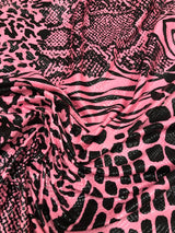 Mixed Animal Print Clear Snake Skin Foil Polyester Spandex Fabric - Shiny Clear Animal Print, 58" Width