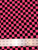 Bright Neon Checker Squares Pattern Polyester Spandex Fabric - Neon Fuchsia, Neon Green, Checker Squares, 58"- 60" Width