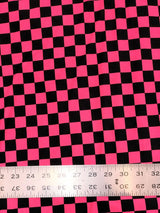 Bright Neon Checker Squares Pattern Polyester Spandex Fabric - Neon Fuchsia, Neon Green, Checker Squares, 58"- 60" Width