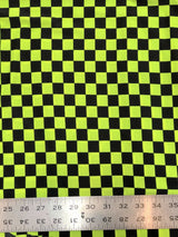 Bright Neon Checker Squares Pattern Polyester Spandex Fabric - Neon Fuchsia, Neon Green, Checker Squares, 58"- 60" Width