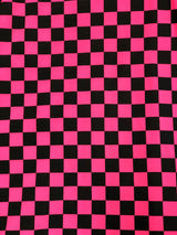 Bright Neon Checker Squares Pattern Polyester Spandex Fabric - Neon Fuchsia, Neon Green, Checker Squares, 58"- 60" Width