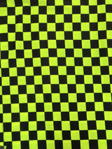 Bright Neon Checker Squares Pattern Polyester Spandex Fabric - Neon Fuchsia, Neon Green, Checker Squares, 58"- 60" Width