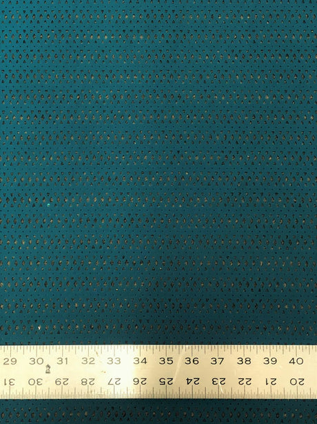 Nylon Spandex Mesh Fabric - See Through Laser Cut, 4-Way Stretch, Dark Jade, Dark Coral, 58/60" Width