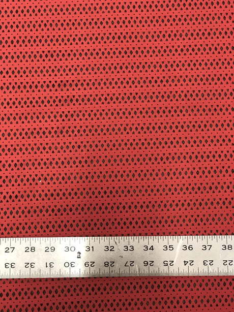Nylon Spandex Mesh Fabric - See Through Laser Cut, 4-Way Stretch, Dark Jade, Dark Coral, 58/60" Width