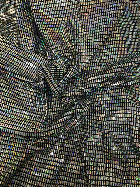 Nylon Spandex Slinky Fabric - 7Mm Shiny Hologram Rectangular Trans & Lurex, Gold, Silver, Red, Navy, 57/58" Width