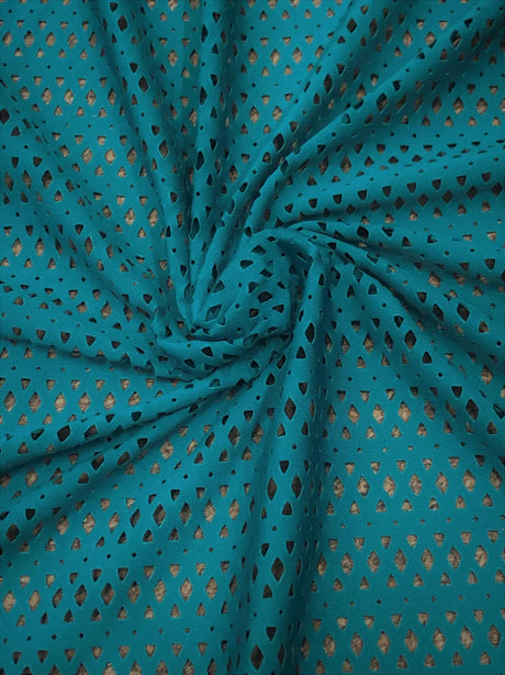 Nylon Spandex Mesh Fabric - See Through Laser Cut, 4-Way Stretch, Dark Jade, Dark Coral, 58/60" Width