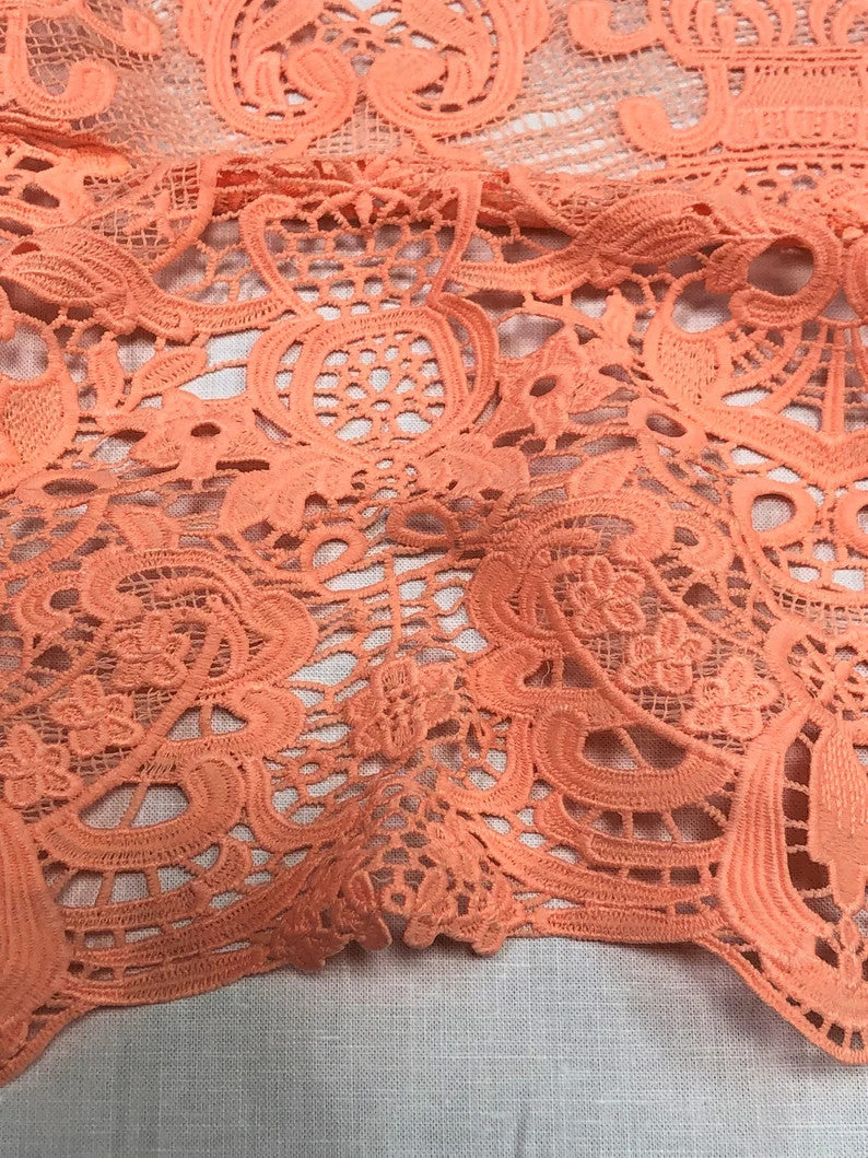 Polyester Lace Fabric - Salmon Narrow Scallop, 27" Width