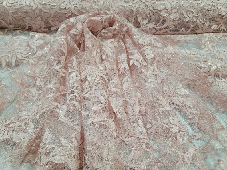 Embroidery Lace Guipure Floral Sequin Mesh Blush