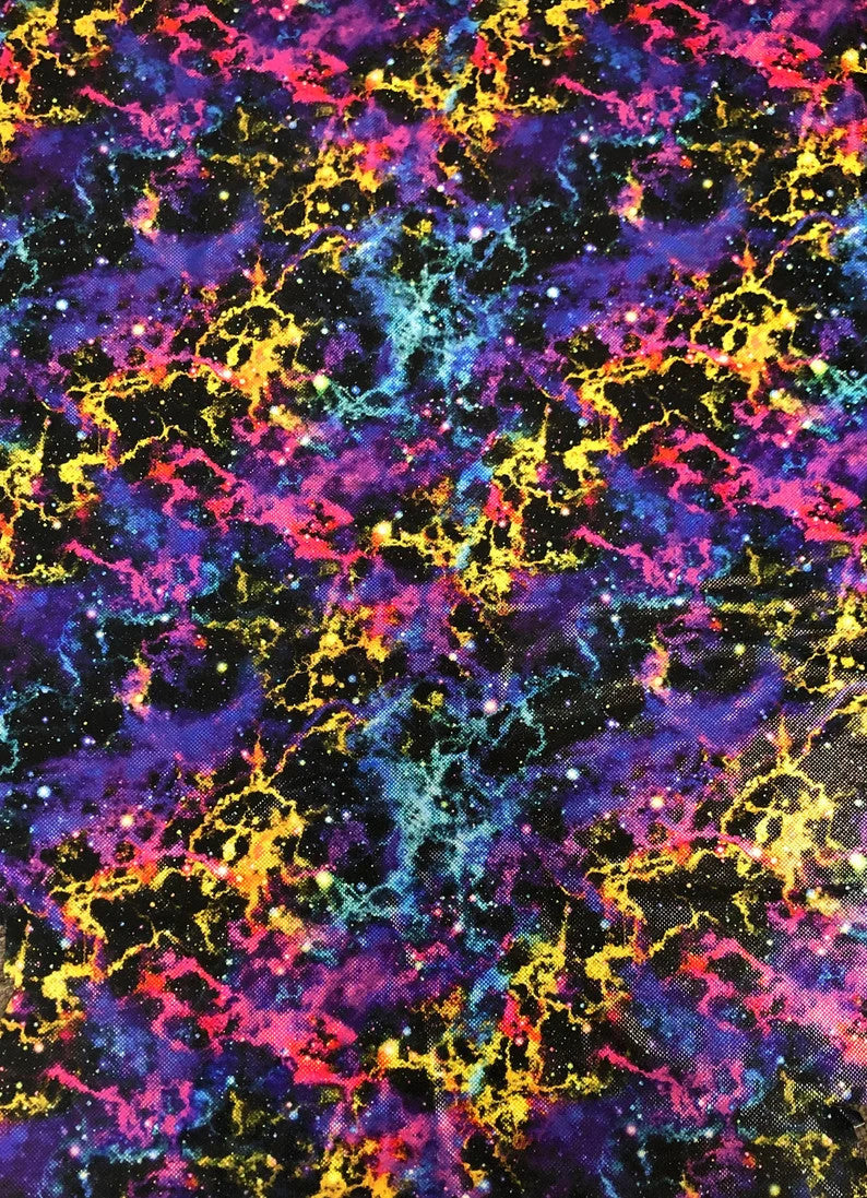 Colorful Space Galaxy Nylon Spandex Fabric - Purple, Green, 1 Mm Shiny Hologram, 58" Width