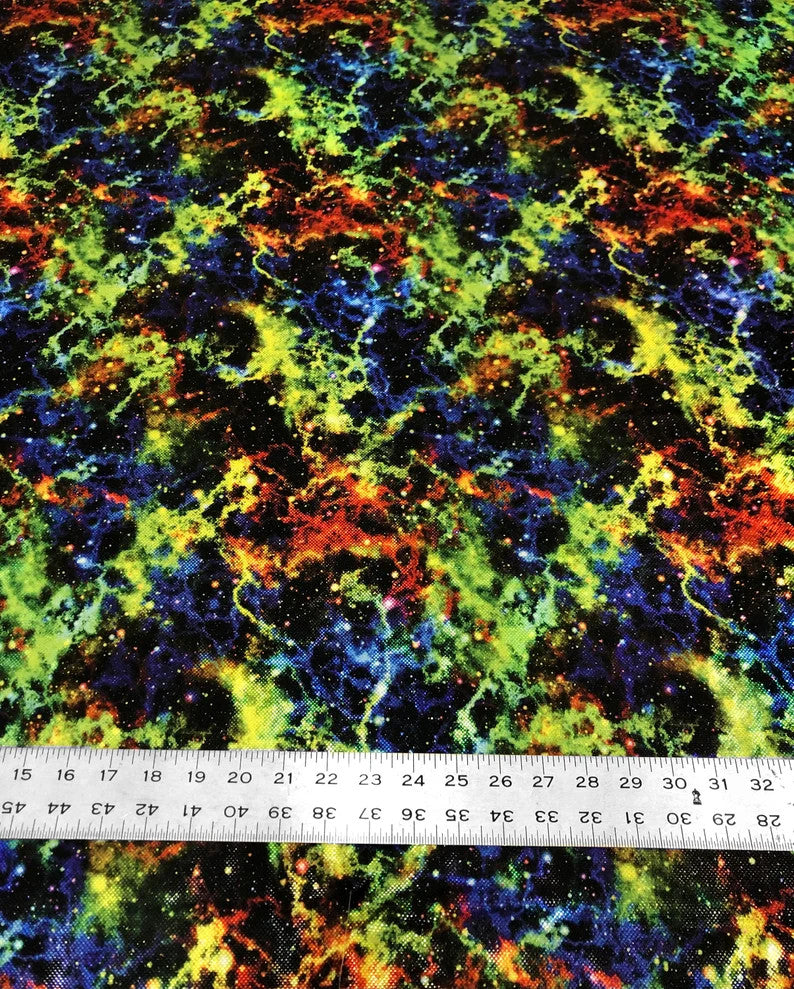 Colorful Space Galaxy Nylon Spandex Fabric - Purple, Green, 1 Mm Shiny Hologram, 58" Width