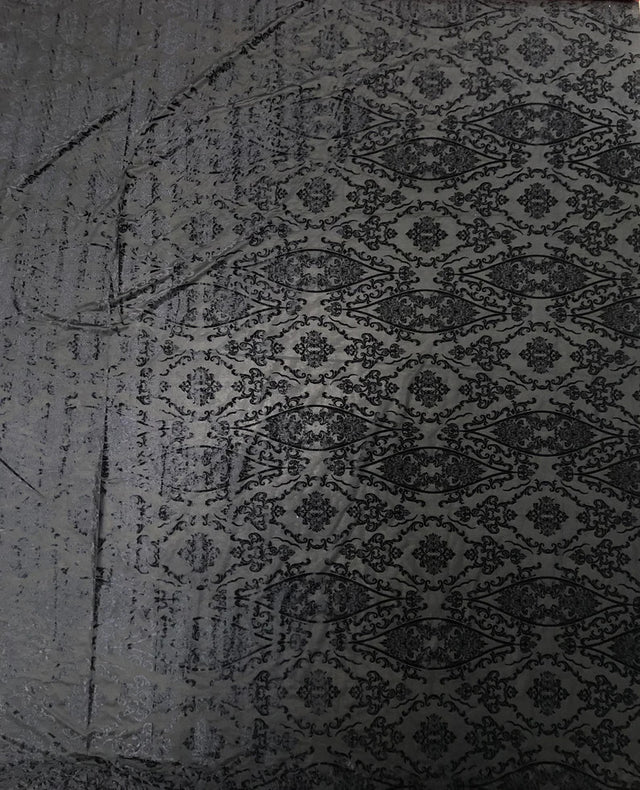 Small Damask Burnout Velvet Polyester Spandex Fabric - Damask Pattern, See Through, 60" Width