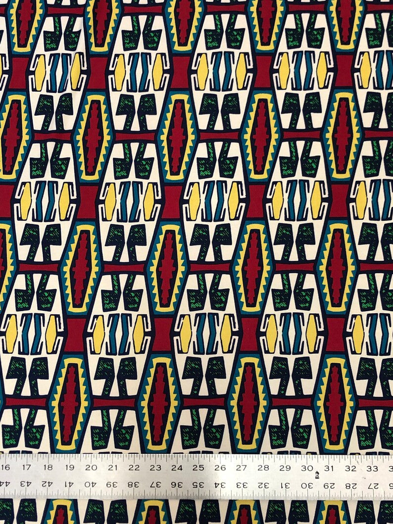 African Print Design Polyester Spandex Fabric - African Print, Multi Color, 58-60" Width