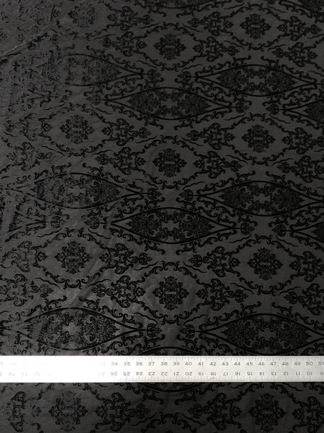 Small Damask Burnout Velvet Polyester Spandex Fabric - Damask Pattern, See Through, 60" Width