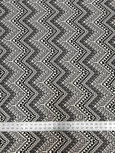 Black And White Tribal Print Polyester Spandex Fabric - Black And White Tribal Print, 58" Width
