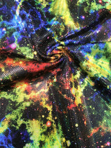 Colorful Space Galaxy Nylon Spandex Fabric - Purple, Green, 1 Mm Shiny Hologram, 58" Width